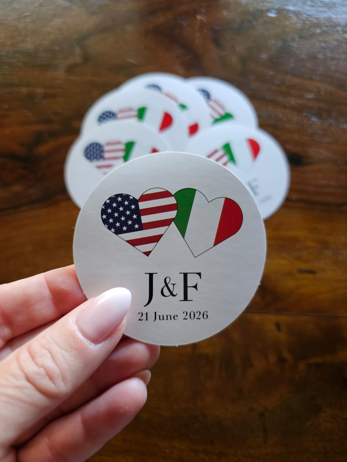 Segnaposto personalizzato per un matrimonio tra Italia e Stati Uniti